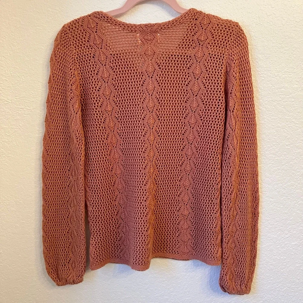 Vintage Boho Western Open Knit Sweater Womens S Lace‎ Up Hippie Cottage Peasant